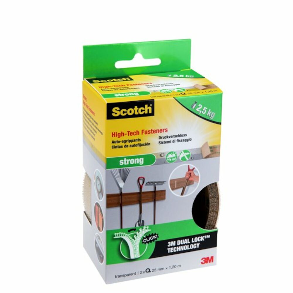3M Borrelås Strong Klar Rull  25 mm x 1,2 m
