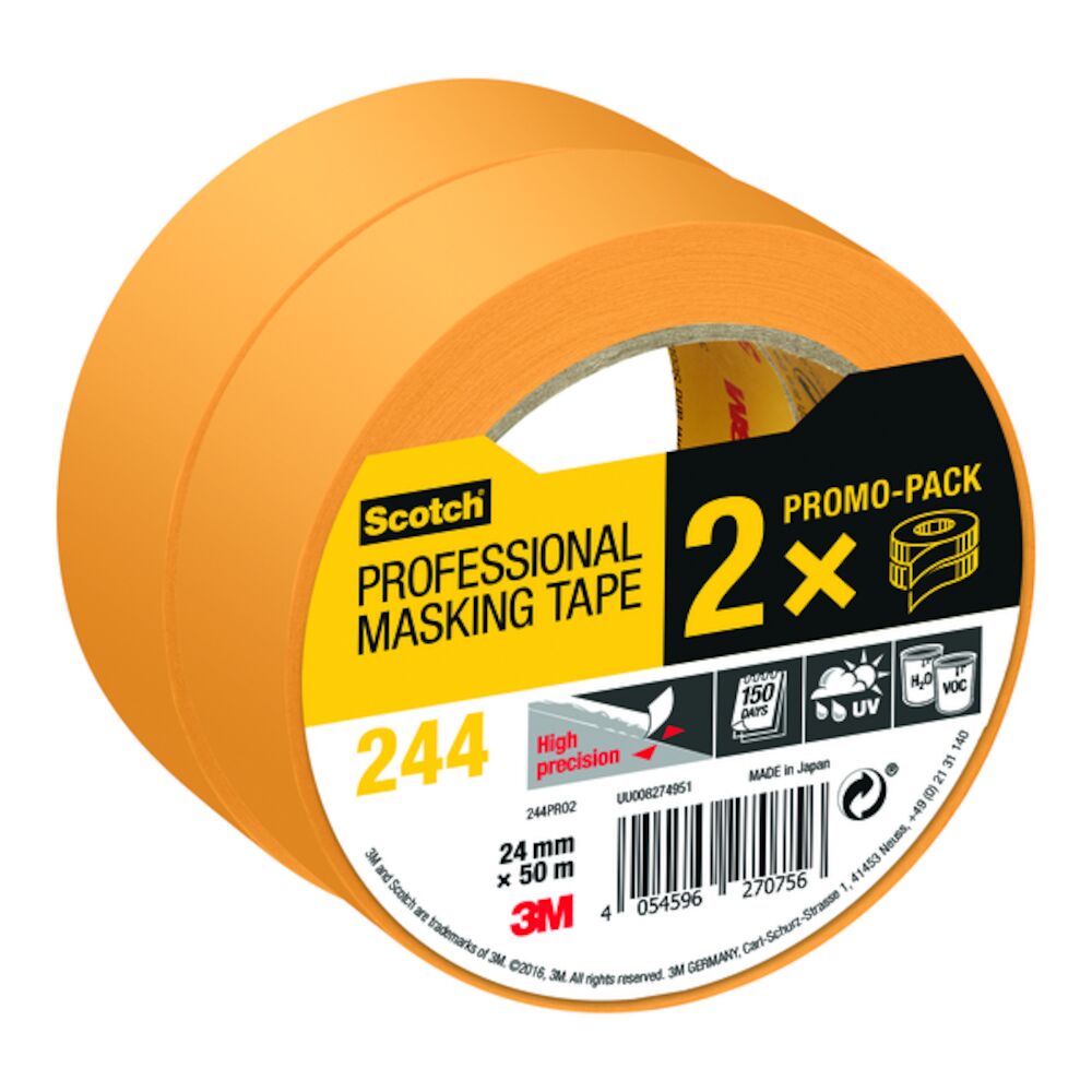 Scotch Maskeringstape Gul 2 x 24 mm x 50 m Promo Pack 2-pk